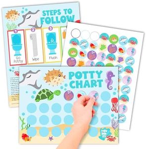 Hadley Designs Potty Training Chart for Toddlers Boys -10 Sticker Potty Chart for Toddlers Girls, 8.5x11 Potty Training Sticker Charts for Toilet Success, Under the Sea Toddler Reward Chart for Kids