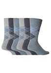 6 Pairs men's gentle grip no elastic socks 6-11 uk, 39-45 eur Assorted colours squares (MGG21)