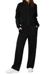 XIEERDUO Sweatsuit Set for Women Outfit 2024 Zip Up Wide Leg Sweatpant Tracksuit Lounge 2 Piece Matching Set Black XXL