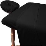 3 PC Massage Table Sheet Set- 100% Cotton, Includes Flat Sheet, Fitted Sheet and 1 Fitted Face Rest Cover, 400 TC, Massage Table Spa (36" x 76") Fit Upto 8" Deep Pocket-Black Solid