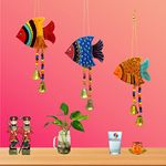 DRAVY HANDICRAFTS Hanging Fish Handmade and Hand-Painted Main Door Latkan Toran for Pooja Garden Wall Hanging Balcony Decoration Items for Room Wall Décor for Home (Length-12 inch) (Multicolour 9)