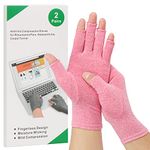 2-Pair Arthritis Compression Gloves for Alleviate Rheumatoid Osteoarthritis, Carpal Tunnel Raynauds Disease, Ease Muscle Tensi on Fingerless, Breathable & Moisture, Women and Men (Pink, Medium)