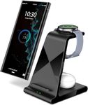 Aukvite Wireless Charger 3 in 1, Fast Wireless Charging Station Dock for Samsung S24/S23 Ultra/S22/S21+/S10/S9/S8/Galaxy Z Fold and Galaxy buds, Watch Charging Station for Galaxy watch 7/6/5/4(Black)