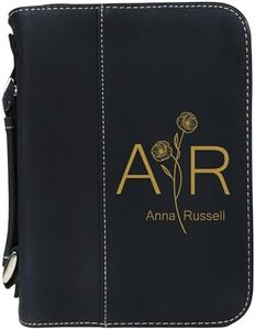 Premium Zippered Vegan Leather Bible Cover – Customizable Scripture Case with Pen Holder, Front Pocket & Carry Handle – Fits Medium & Large Bibles