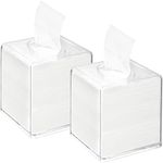 Yopay 2 Pack Square Tissue Dispenser Box, Clear Facial Acrylic Tissue Box Holder, Cover Napkin Organizer for Dryer Sheets, Bathroom, Desks, Countertop, Vanity, Bedroom Dressers, Kitchen Office Room