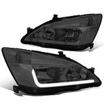 DNA MOTORING Pair Headlight Assembly Compatible with 03-07 Honda Accord, Smoked Lens Clear Corner,HL-LB-HA03-SM-CL1