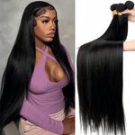 12A Straight Bundles Human Hair 100% Unprocessed Brazilian Virgin Hair Straight 3 Bundles 16 18 20 Inch Human Hair Weave Bundles for Black Women Natural Color