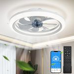 EKDADL Ceiling Fans with Lights and Remote Flush Mount Modern Indoor LED Dimmable Low Profile Ceiling Fans with Lamps APP Smart Ceiling Fan 3 Light Color Adjustable and 6 Speeds