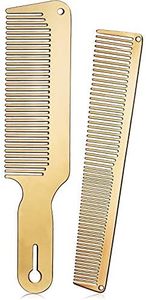 Patelai 2 Pieces Metal Comb Set, Stainless Steel Blending Comb, Fine Styling Cutting Comb, Flat Top Clipper Comb, Metal Detangling Comb for Men Women Salon, Gold, 2 Styles