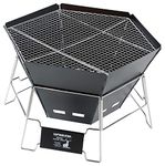 Captain Stag UG-50 Barbecue Stove, Bonfire Stand, Dutch Oven, 3-in-1, Hexa Stainless Steel Fire Grill, Bag Included, CS Black Label