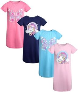 Sweet & Sassy Girls' Nightgowns - 4 Pack Short Sleeve Unicorn Graphic Pajama Sleepwear Dresses for Girls (Sizes: 4-14), Size 10, Butterfly/Unicorn