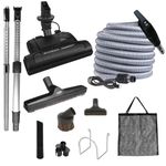 OVO Central Vacuum Carpet Deluxe Kit, 35ft High Voltage Hose with Pigtail, On-Off Switch at The Handle, 6 Adjustable Heights Electric Carpet Beater, 12’’ Floor Brush and Accessories, Black