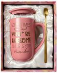 Thank You Gifts for Women, Inspirational Birthday Gifts for Women, 18Oz Thank You Mug Printed with Gold, Mothers Day Anniversary Present for Her, Mom, Wife, Sister, Salmon Pink Coffee Cup, Gift Boxed