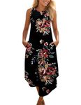 Zilcremo Women Casual Summer Sleeveless Dress Beach Sundress Split Tshirt Long Dresses with Pockets Blackfloral S