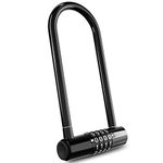 KeeKit 4 Digit Combination U-Padlock, Long Shackle Resettable Padlock, Lengthened Gym Lock Waterproof for Bicycle, Electric Scooter, Motorcycles, Case, Toolbox - Black