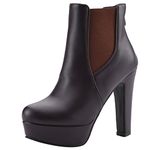 Diuniarza Women High Heel Ankle Boots Block Heel Chelsea Boots Zip Round Toe Elegant Booties with Platform, 9285WOB Brown Size 1.5 UK/34