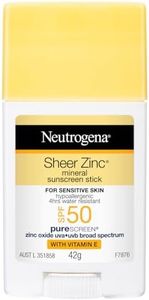 Neutrogena Sheer Zinc Mineral Sunscreen Stick SPF 50 42g|Provides high sun protection|quick, no mess, handsfree, on-the-go application|4hr water resistance|Suitable for sensitive skin