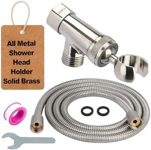 Shower Head Holder All Metal And Extra Long Stainless Steel 6 ft. Hose,Adjustable Shower Arm Bracket For Handheld,Brass Hand held Showerhead Mount C-Style Brushed Nickel