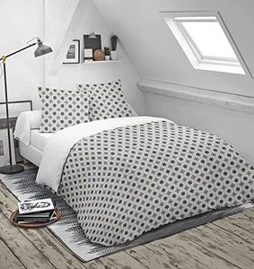 Blanrêve - Couette Imprimée ou Unie - Tempérée -pour lit de 2 Personnes - Eco Responsable - Entretien Facile - 240x220 cm - Fabrication Française, Gris, Blanc