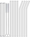 Nafender® 12-Pack Glass Straws Reusable Drinking Straw Including 4 Straight and 4 Bent Straws & 2 Extra Wide Smoothie Straw with 2 Cleaning Brushes