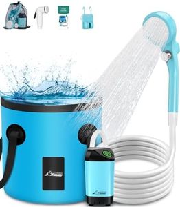 WADEO Upgraded Portable Shower, Camping Shower with 20L Collapsible Bucket & Rechargeable 3000mAh Battery, Outdoor Shower with Intelligent Digital Display & 3-in-1 Hook (Blue)