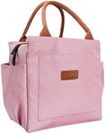 Joymee Lunch Bag Women Insulated Lunch Box Reusable Leakproof Large Spacious Cooler Tote for Womens Mens Adults with Bottle Holder and Side Pockets for Work Office Travel Picnic - Light Pink