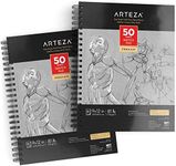 ARTEZA 9X12 Gray Toned Sketch Pad, Pack of 2, 100 Sheets (80Lb/120 GSM), Spiral-Bound, 50 Sheets Each, Heavyweight Acid-Free Paper, Perfect for Graphite & Colored Pencils, Chalk, Charcoal, Gel Pens