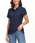 EKLENTSON Women's Polo Shirts Button Down Collared Short Sleeve Tops Tennis Golf Leisure Tee Shirts Navy,XL