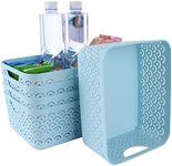 STARVAST 5 Pack Plastic Storage Baskets, Portable Blue Fish Scale Pattern Hollow Desktop Storage Bin Box with Handle for Kitchen, Bathroom, Kids Room or Nursery Storage – 9.4 x 7.1 x 4.1 inches