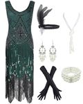 esrtyeryh Women Costume 1920s Gatsby Sequin Fringed Paisley Flapper Dress with 20s Accessories Set (M, Green)