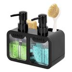 Kitchen Soap Dispenser,Hand and Dish Soap Dispenser and Spong Caddy with Brush Holder,3 in 1 Countertop Organizer for Kitchen Sink(Black)