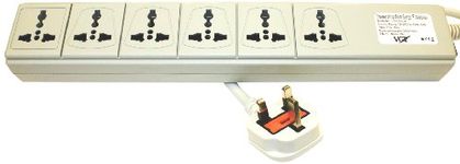 VCT Electronics UP600UK Universal Power Strip 6-Outlets 100-volt - 220-volt/250-volt and 3750-watt Surge Protector and Window Shutters with UK Plug