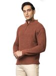 TYSORT Men High Neck Zipper Full Sleeve Waffle Knitted Winter Sweater,Waffle Knit Sweater for Men Brown