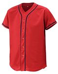 CUTHBERT Solid Baseball Jersey Shirt for Men and Women, Plain Casual Short Sleeves Button Down T-Shirt, Red, Medium