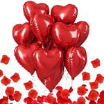 Valentines Balloons, 15PCS Red Heart Foil Balloons & 1000PCS Red Rose Petals, 18 inch Large Red Balloon for Valentine's Day Wedding Engagement Birthday Party