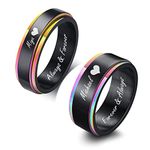 FLHEART Personalised Couple Ring - Custom Engrave Stainless Steel Rainbow Belved Edge Spinner Design Fidget Wedding Band Promise Engagement Ring for Men Women, His and Hers Couple Rings Set