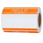 Hybsk Hello My Name is Name Tag Identification Stickers 3-1/2” x 2-3/8” Total 200 Labels Per Roll (Orange)