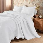 Brandream White Quilt Set King Size Cotton Romantic Paisley Matelasse Bedding Coverlet Set Farmhouse Ruffle Bedspread 3-Piece