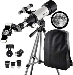 Refracter Travel Scope 70mm Telescope for Beginners and Kids, for Viewing Moon Stargazing Outdoor Activities, FMC Lens, BAK4 Prism, Tripod and New Smartphone Mount by Gskyer