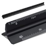 Scale Ruler 30cm, Triangular Metal Ruler for Architects 1:100, 1:200, 1:250, 1:300, 1:400, 1:500 (Black)