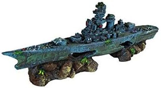 Penn-Plax Deco-Replicas Sunken Battleship Aquarium Decoration – Safe for Freshwater and Saltwater Fish Tanks – Medium