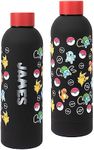 Pokemon Personalised Children’s Water Bottle - Kids Stainless Steel Water Bottle - Pikachu Water Bottle For Kids School Water Bottle, Black/Red