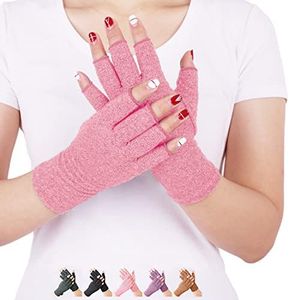 Arthritis Compression Gloves Relieve Pain from Rheumatoid, RSI,Carpal Tunnel, Hand Gloves Fingerless for Computer Typing and Dailywork, Support for Hands and Joints (Pink, Medium)