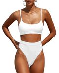 MELYUM Womens High Waisted Swimsuits Bottom Padded Bathing Suits Bikini Sets Top Two Piece Swimwear White