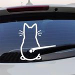 HomeSoGood Vinyl Funny Cat Waving Tail Rear Window Windshield Sticker Decal for Cars,Car Rear Wiper Decal for Car Window Loptop Decoration(Type2,White)