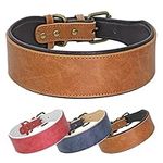 Beirui Heavy Duty 1.5 Inch Wide Leather Dog Collar for Medium Large and Extra Large Dogs - Thick Leather Dog Collar with Strong Durable Hardware for Rottweiler Pitbull Mastiff, Brown,XL