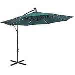 Outsunny 10ft Outdoor Cantilever Umbrella with Solar Lights Banana Umbrella with Adjustable Angle for Patio Backyard Dark Green