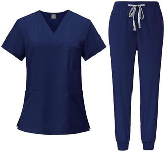 Scrubs for Women Set V-Neck Stretch Fit Scrub Top & Jogger 2025 Pants Multi Pocket Medical Nurse Uniforms Set Ladies White Black Blue S M L XL XXL 3XL with Big Pocket