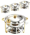 Beviliu 9 Litre Chafing Dish Buffet Set, 4 Pack 8QT Round Chafing Dishes & Food Warmers, Gold Chafing Dishe for Buffet, Stainless Steel Chafer for Catering Lid & Lid Holder, Food Warmers for Partie