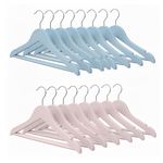 Amazon Basics Wooden Hangers for Kids – Glossy Finish, Chrome Hook, Pant Bar, 2kg Load Capacity, Pack of 10 Blue & 10 Pink, Pack of 20 (Size: 32L × 20H × 1.2W cm)